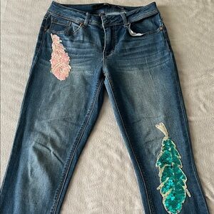 1822 Denim Blue Jeans with Sequin Embellishments